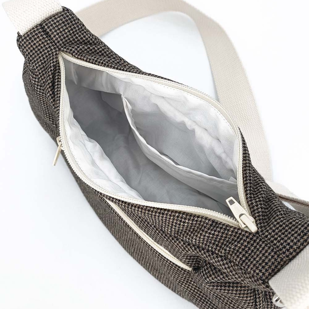 Sac demi-lune à carreaux pied de poule marron 4