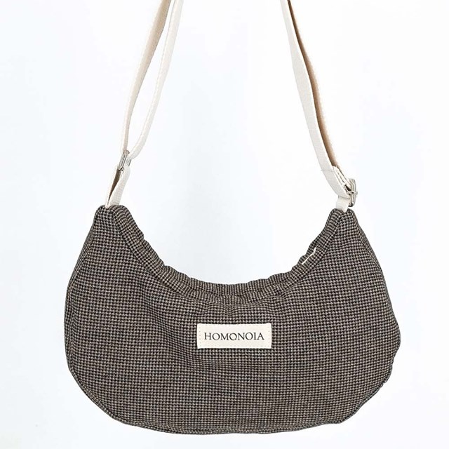 Sac demi-lune à carreaux pied de poule marron 5