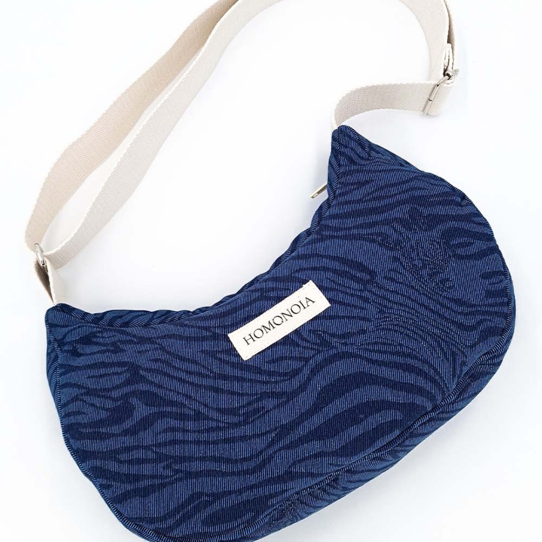 Sac demi-lune coton en denim zèbre 3