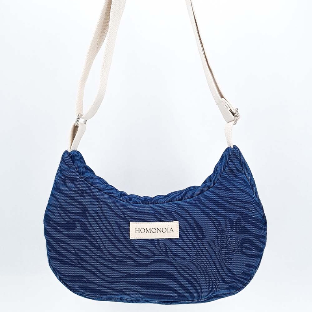 Sac demi-lune coton en denim zèbre 6