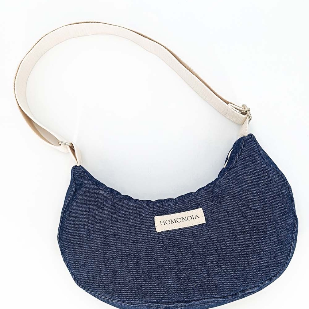 Sac demi-lune coton en denim brut 5