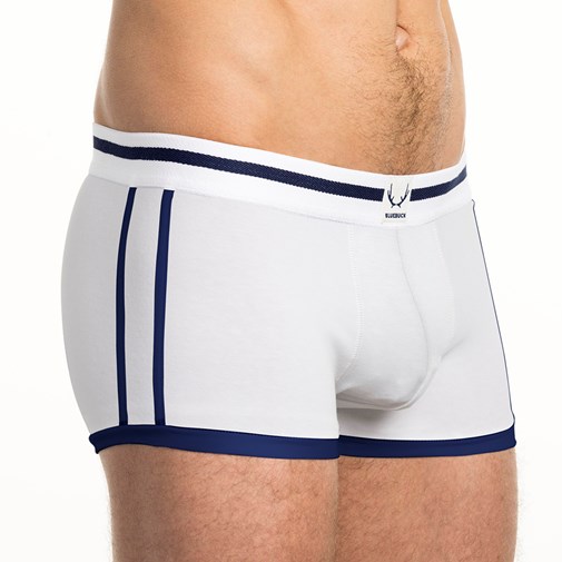 Shorty blanc bordures bleu marine