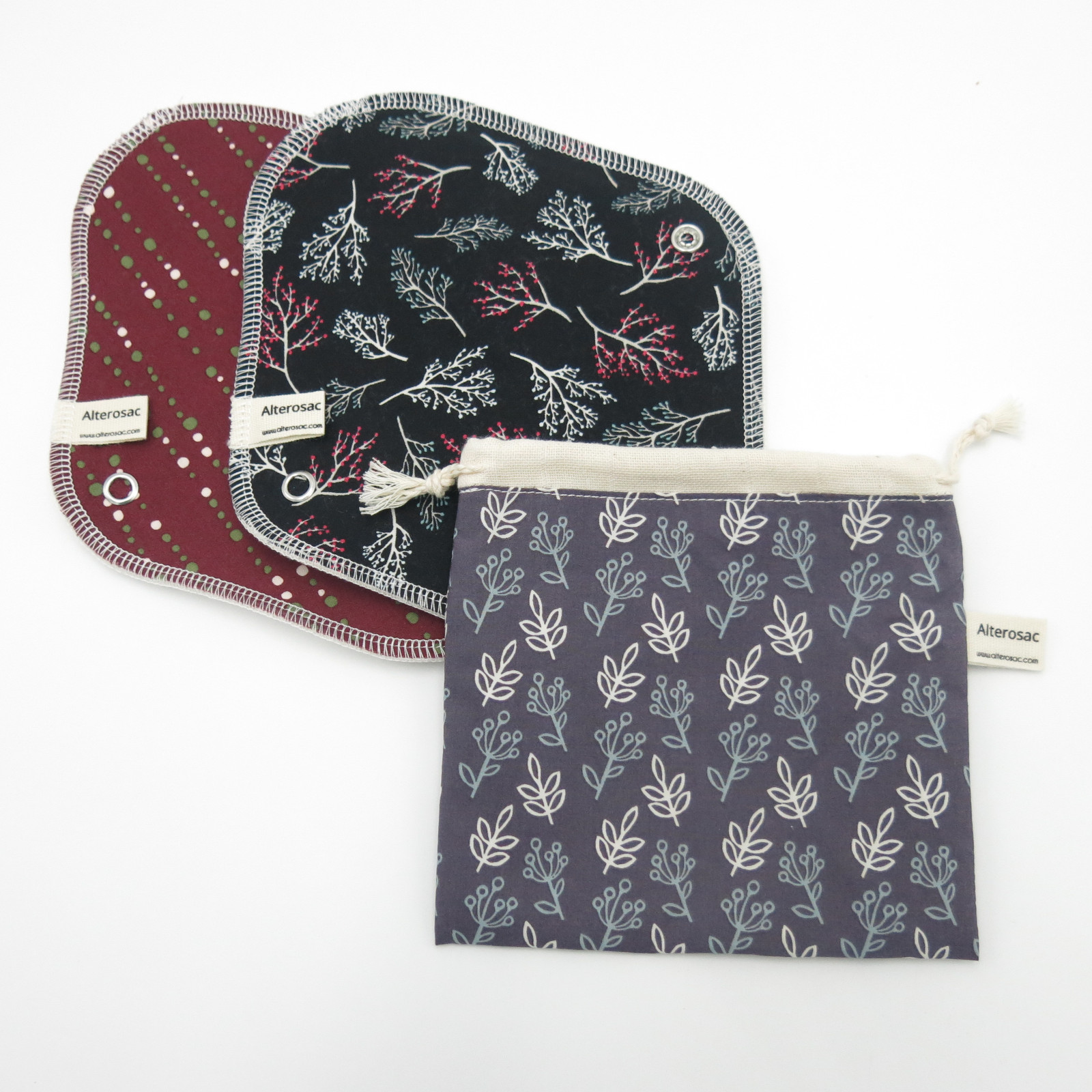 Lot de 2 Serviettes hygiéniques lavables en coton bio avec pochette 3