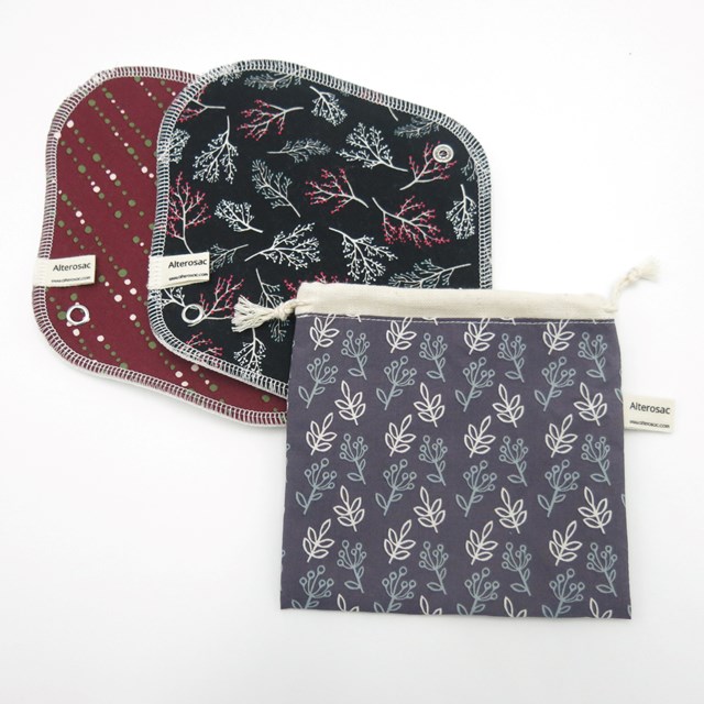 Lot de 2 Serviettes hygiéniques lavables en coton bio avec pochette 3