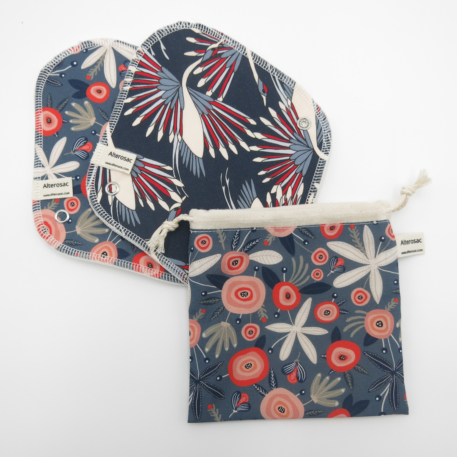 Lot de 2 Serviettes hygiéniques lavables en coton bio avec pochette 2