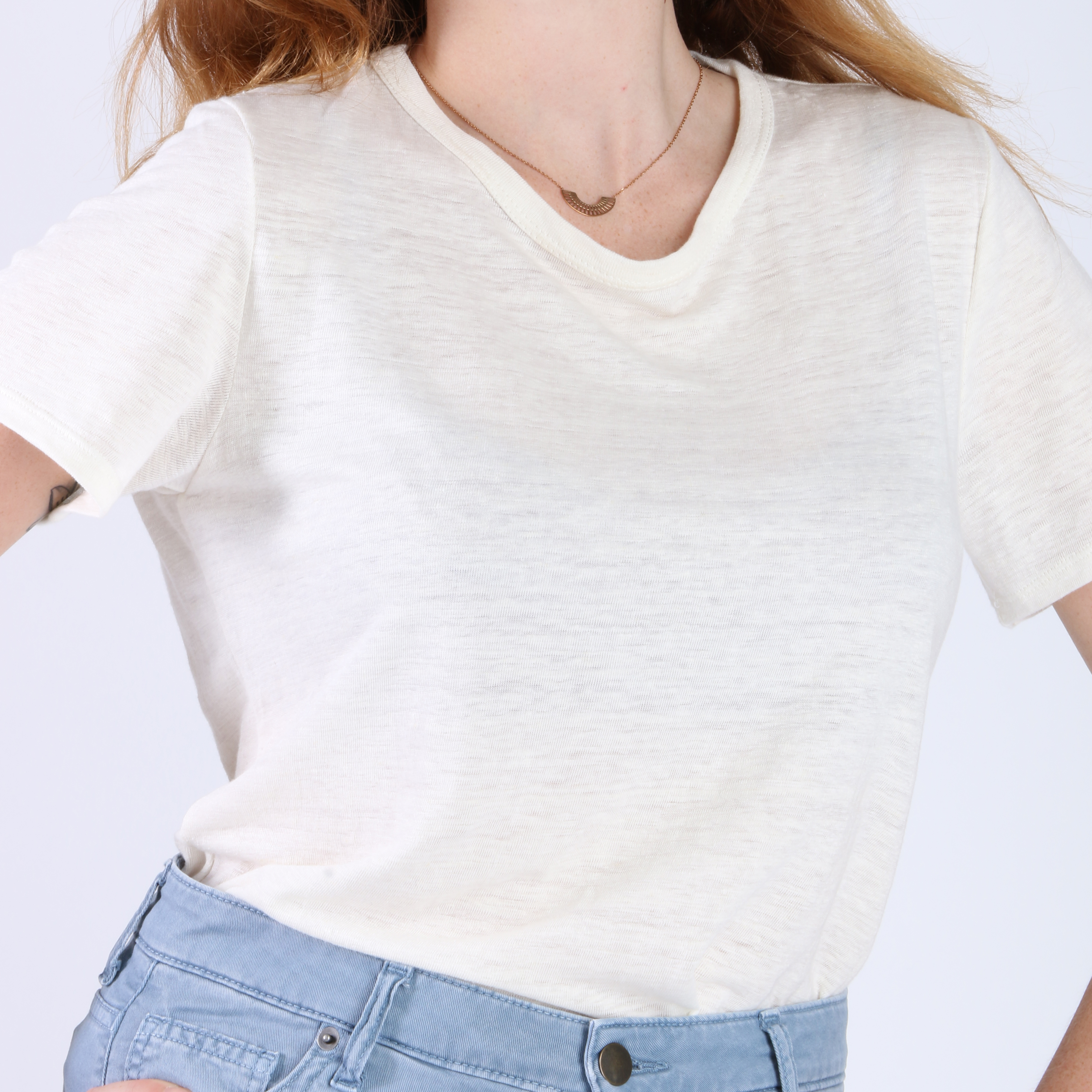 T-SHIRT ZUMOI 100 % LIN BLANC UNISEXE MANCHES COURTES – COUPE BOYFRIEND