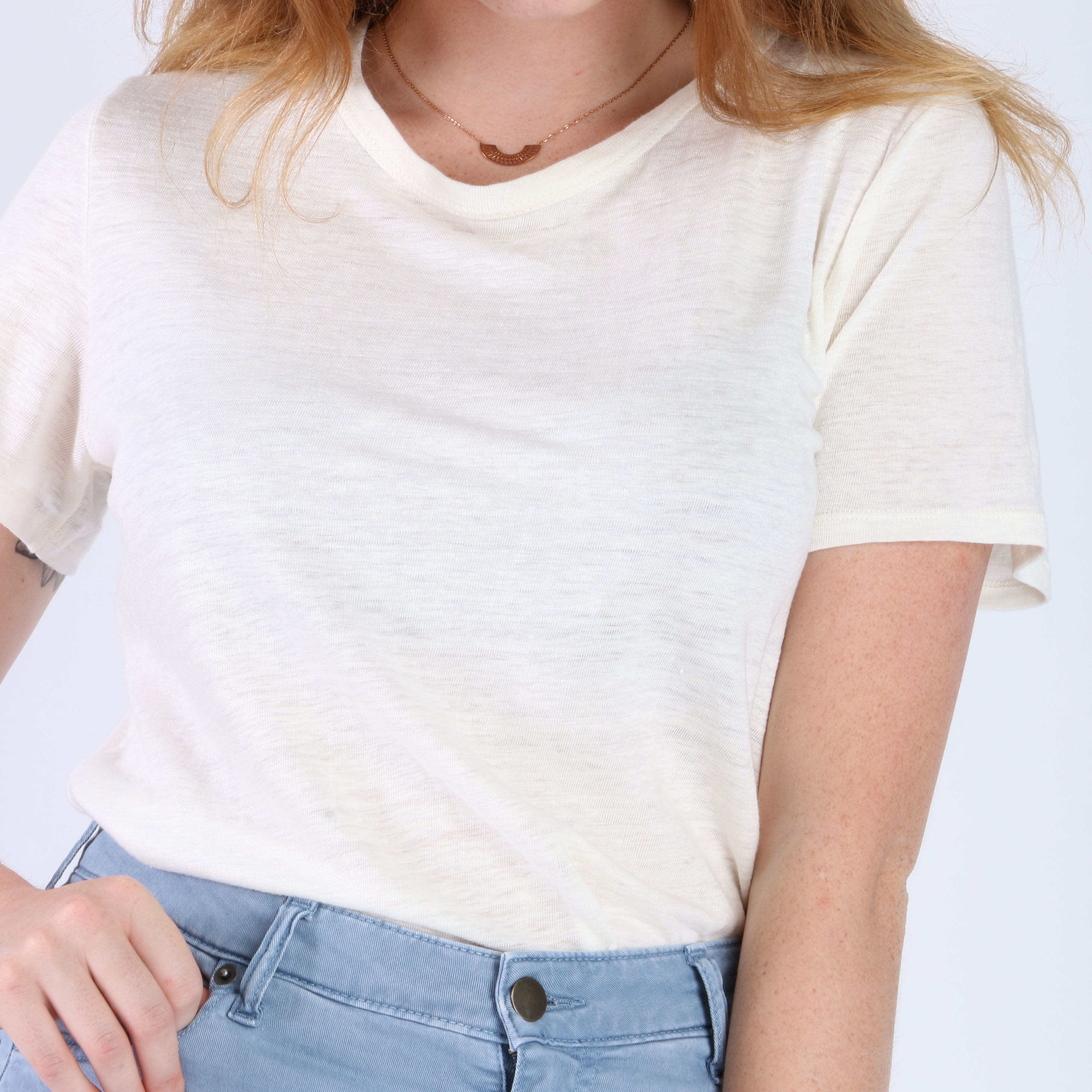 T-SHIRT ZUMOI 100 % LIN BLANC UNISEXE MANCHES COURTES – COUPE BOYFRIEND