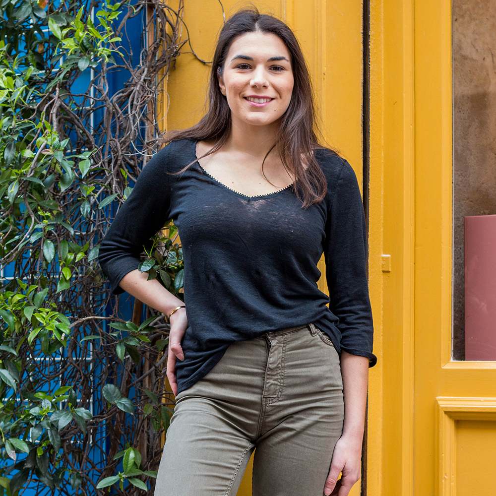 HAUT LIN FEMME - ZAZAN MANCHES 3/4 COL V NOIR 6