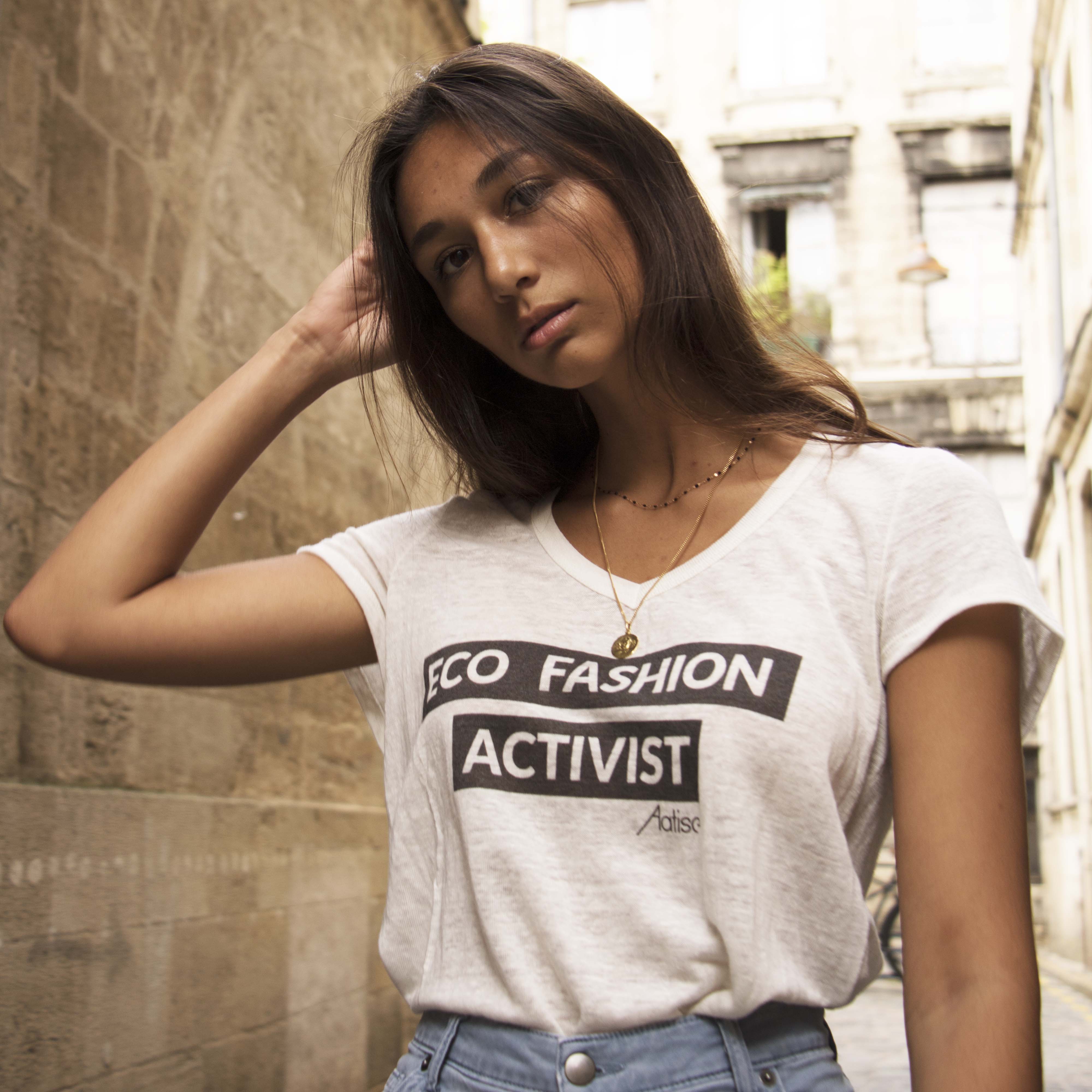 t-shirt Aatise en lin, manches courtes col V Zazie