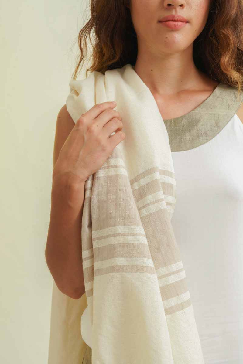 Foutah coton bio - Blanc & Beige 3