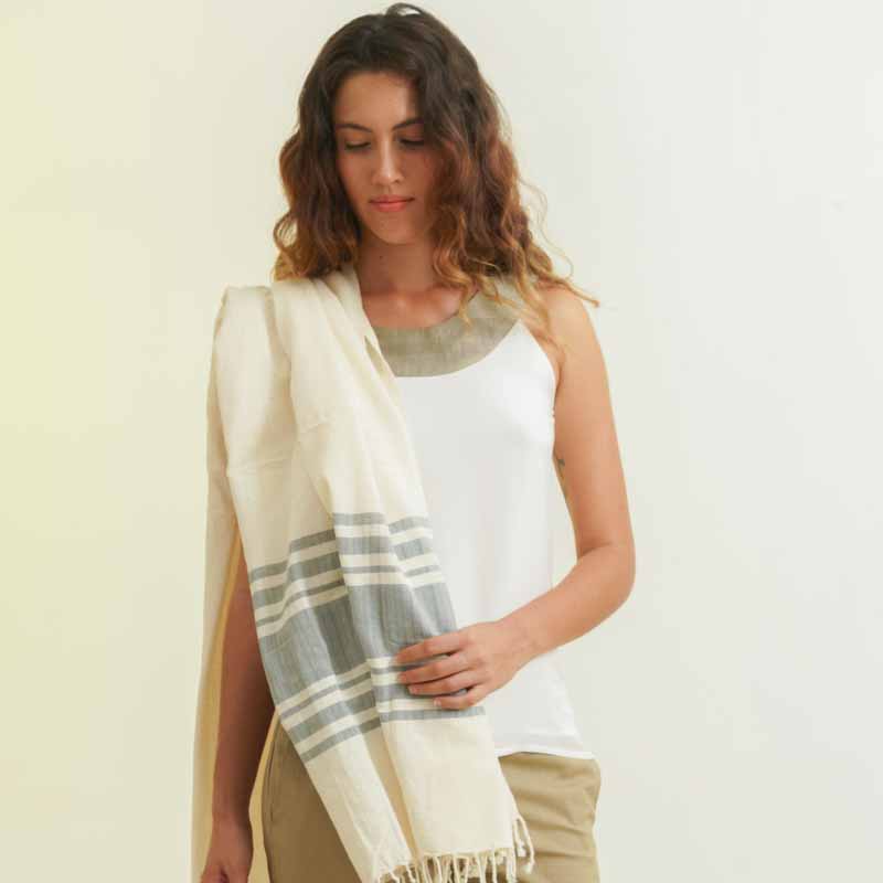 Foutah coton bio - Blanc & Bleu 3