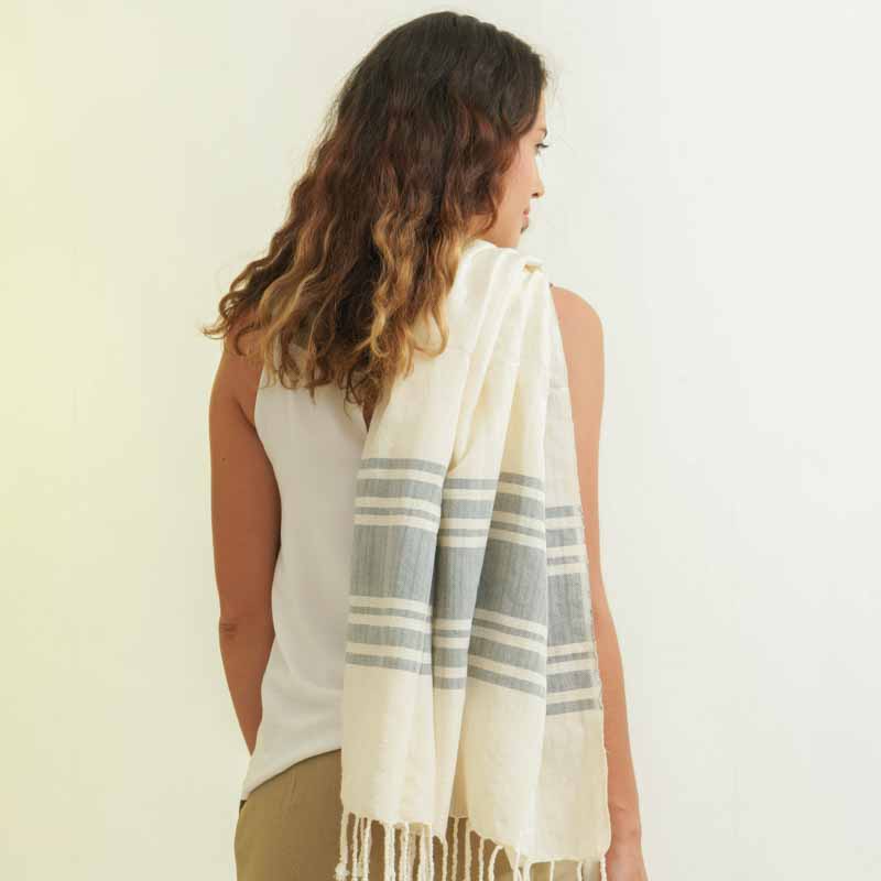 Foutah coton bio - Blanc & Bleu 5