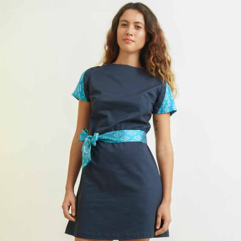 Robe Indra - Coton & Soie - Bleue Marine 2