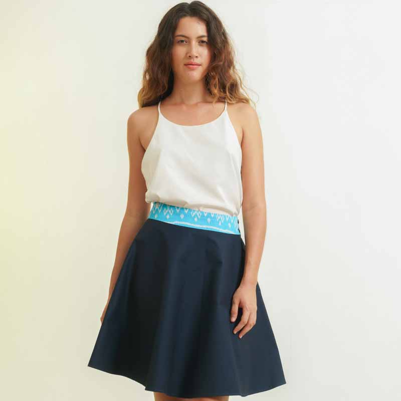 Jupe Amrita - Coton & Soie - Bleue  2