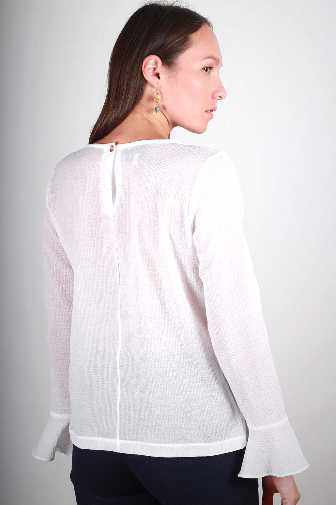 Top droit en coton blanc gaufré avec détails manches Marine 4