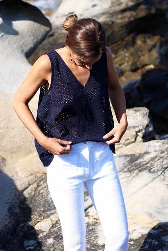 Pantalon blanc 7/8 en coton tissé