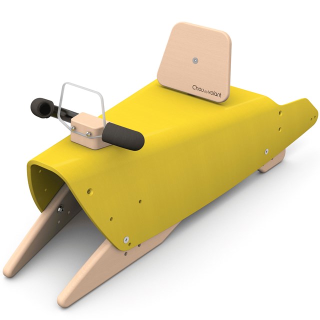 Bascule + Porteur voiture en bois - Fabriqué en France - Jaune 2