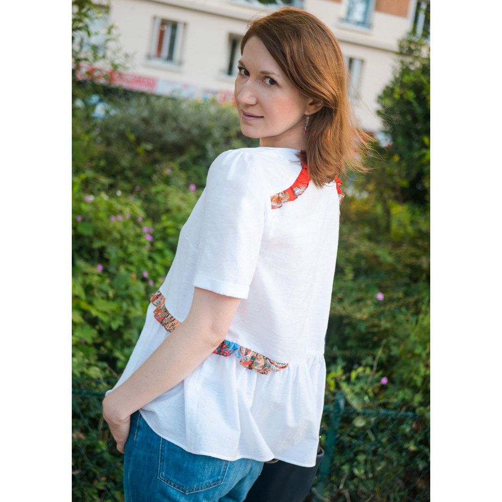 Blouse chic et décontractée en coton bio et détails en authentique foulard russe 4