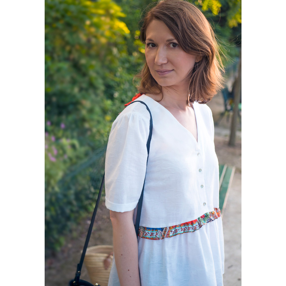Blouse chic et décontractée en coton bio et détails en authentique foulard russe 2